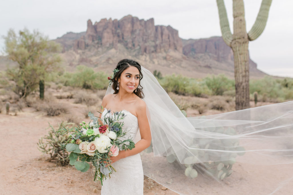 bride in desert with veil