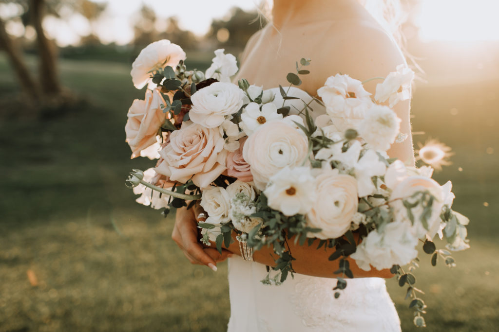 Bridal boquet of soft palette floral at a romantic and whimsical styled wedding. Floral by Array Design, Phoenix, Arizona. Photographer: @alexandraloraine