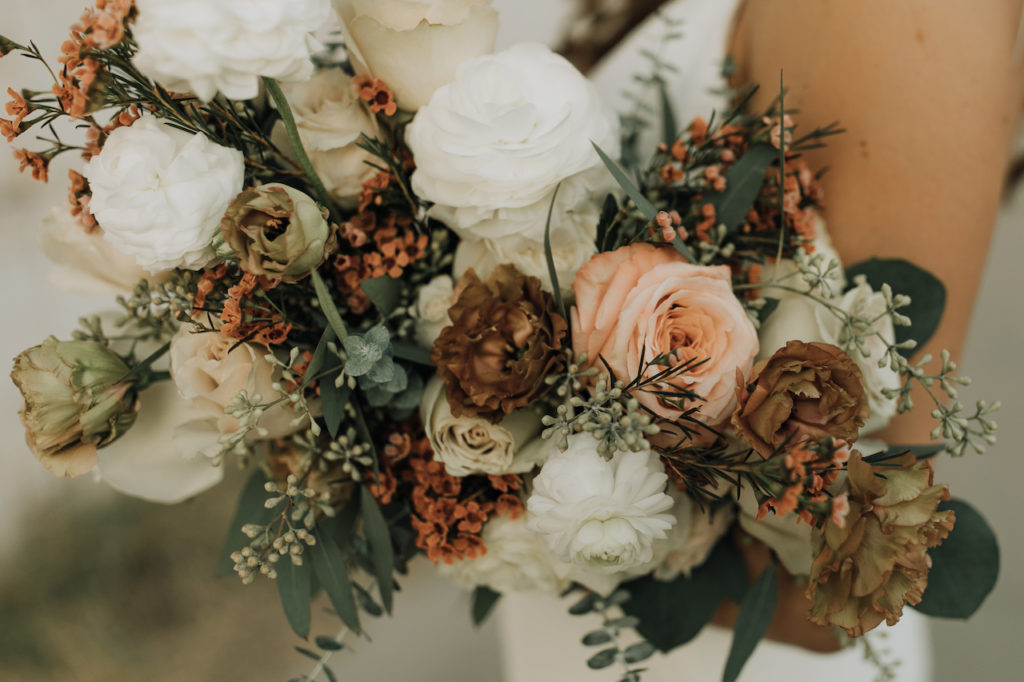 Close up of bridal bouquet flowers.