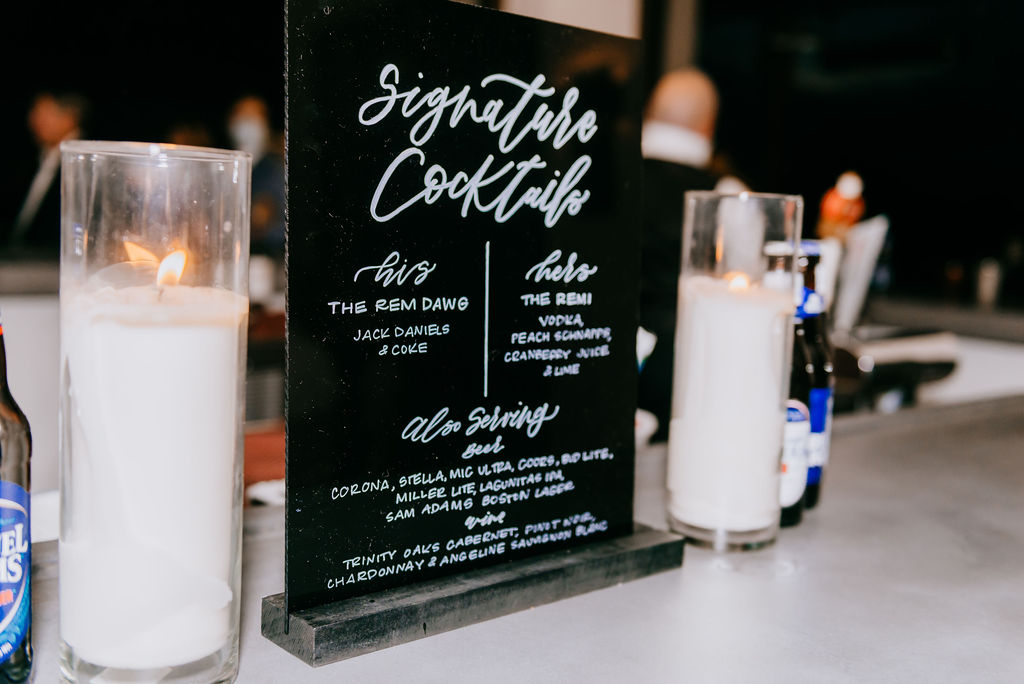 Signature cocktail sign at Troon Country Club wedding.