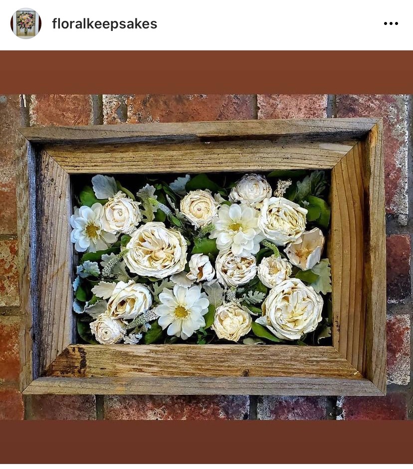 Floral Keepsakes bouquet preserved in frame Instagram post.