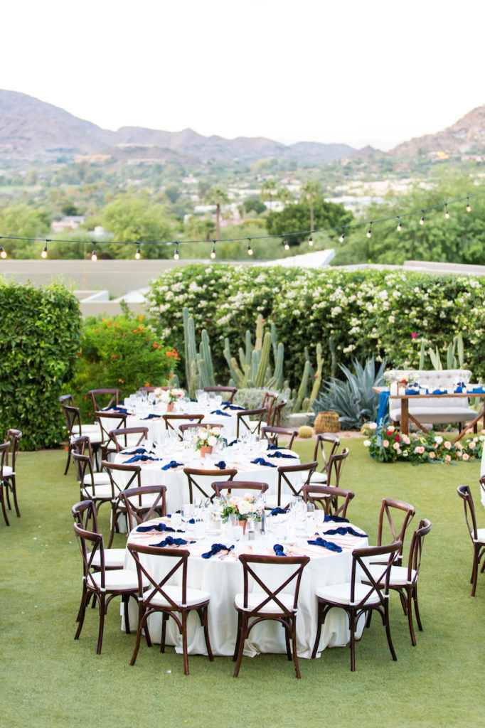 Sanctuary resort in Arizona outdoor wedding reception on lawn.