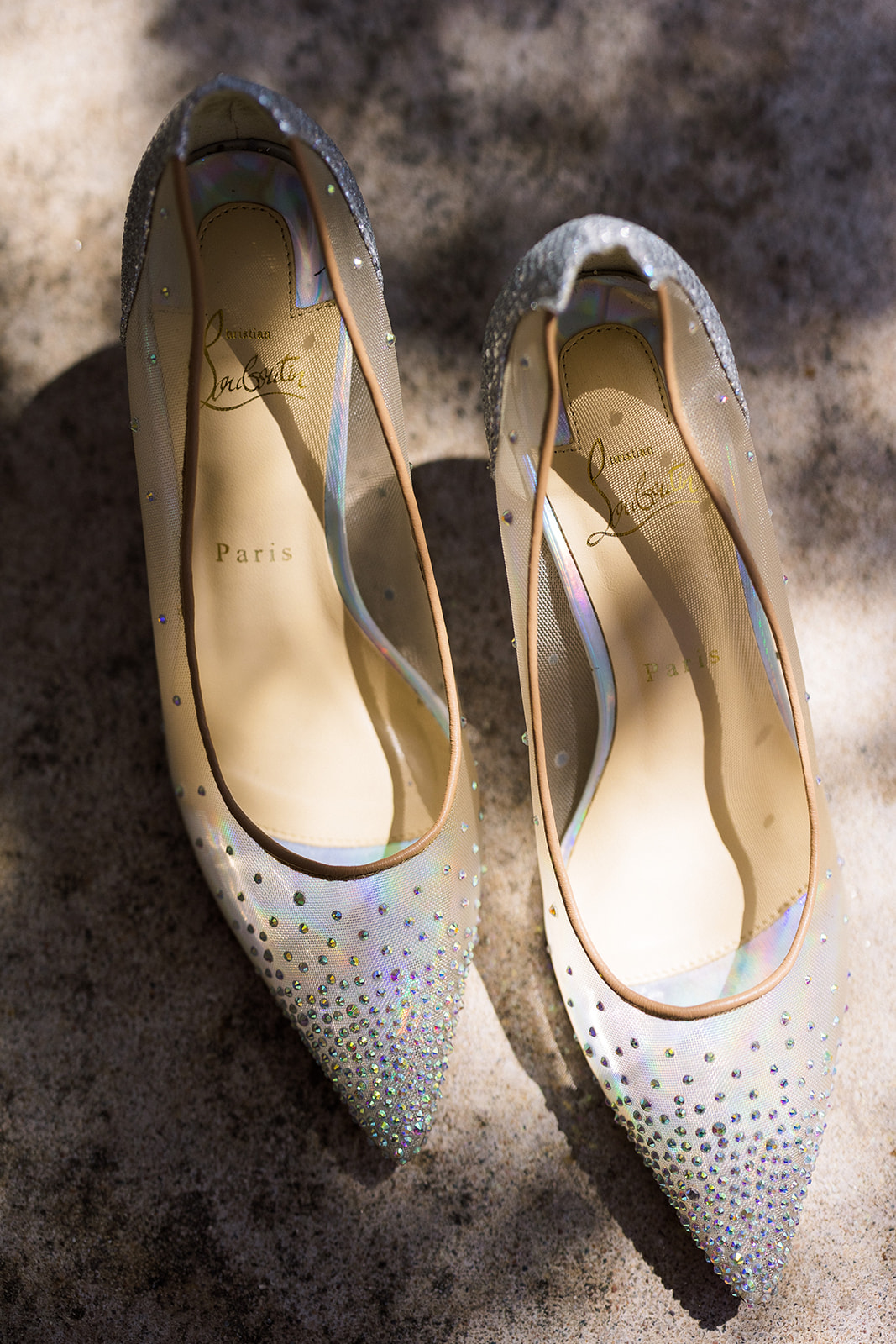 Bride's sheer heels with sequins.