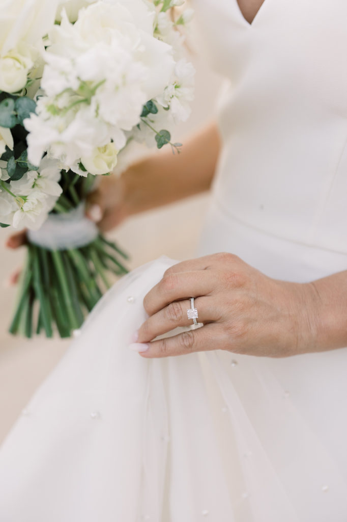 Detail image of bride's wedding ring.