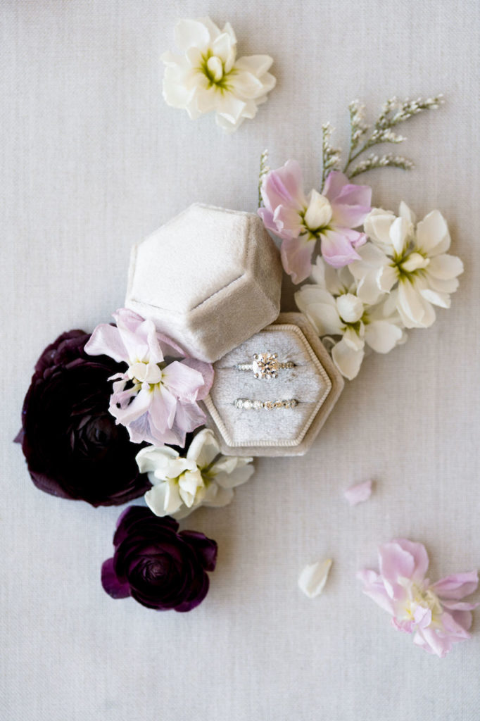 wedding ring box with floral details.