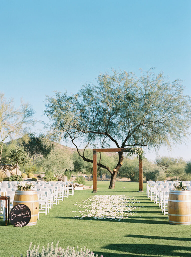 Outdoor wedding ceremony space at McDowell Mountain with desert landscapes.
