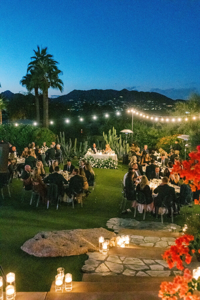 Outdoor wedding reception in the evening at Sanctuary resort.